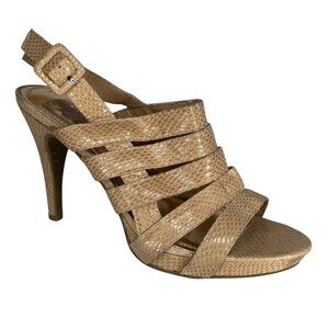 Impo Faux Snakeskin Honey Strappy Peep Toe Adjustable Strap Heel Sandal Sz 7.5
